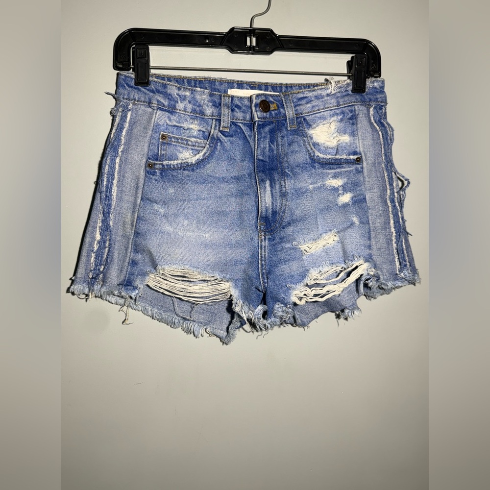 Zara Trafaluc Light Blue Distressed Jean Shorts